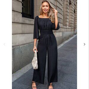 NWT Cupshe Black Square Neck Straight Leg Jumpsuit Size Small